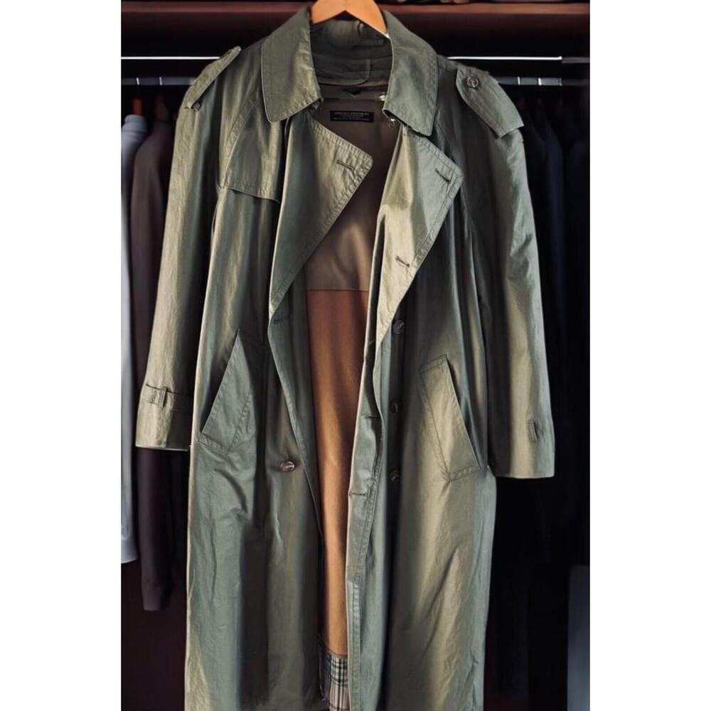 Vintage Men's Brooks Brothers Belted Trench Coat Removable Wool Lining 38 Reg